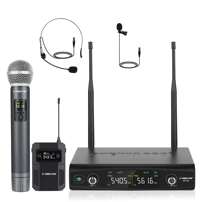 PTU-52-1H1B | Dual Wireless Microphone System w/ Frequency Hopping