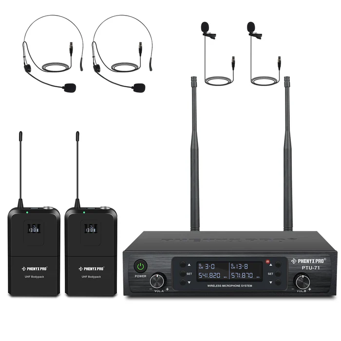 PTU-71-2B | Dual UHF Wireless Microphone System w/ Auto-Scan